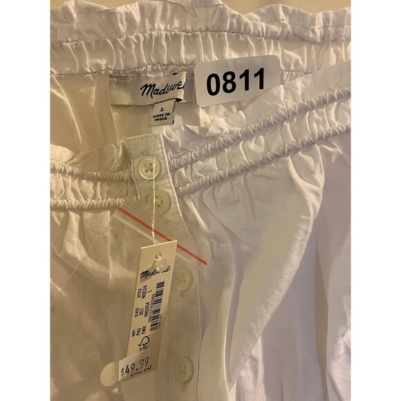 Madewell Women's Size L White Smocked Button-Front Top in Poplin NEW - Picture 8 of 8